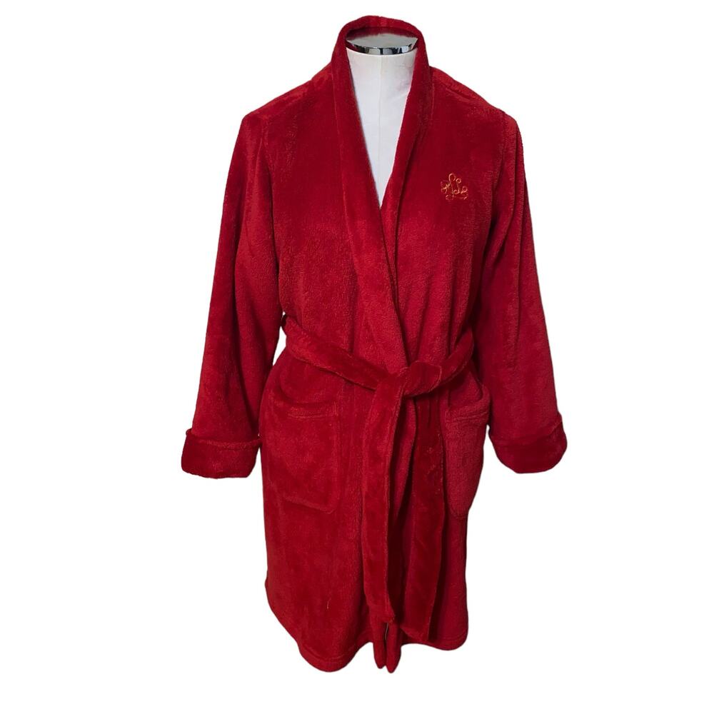 Lauren Ralph Lauren Red Plush Fleece Belted Loungewear Robe Size Medium